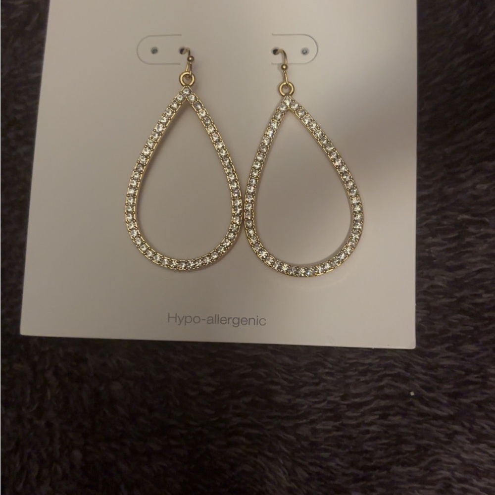 Gold Teardrop Hoop Earrings with Crystal Accents